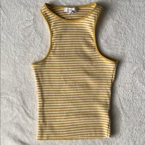 —yellow and white striped “Stripe Racer Tank”top—